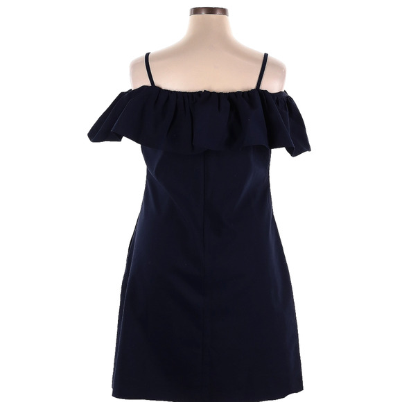 Lauren Ralph Lauren Navy Off-the-Shoulder Ruffle Neck Cocktail Dress 14 Preppy - Picture 2 of 7